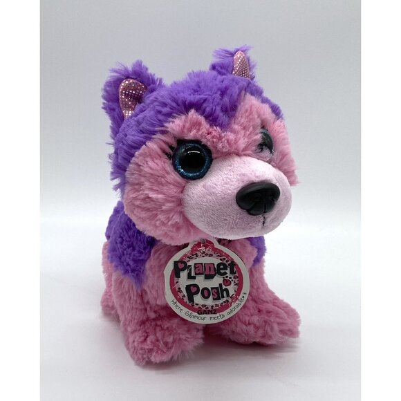 Ganz Planet Posh Lexie Husky dog 8" plush Pink Purple w Tag - Picture 2 of 8